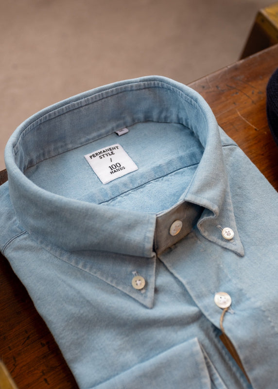 button down denim dress shirt Proper Cloth Men's Albiate Washed Slate Blue Denim Dress Shirt